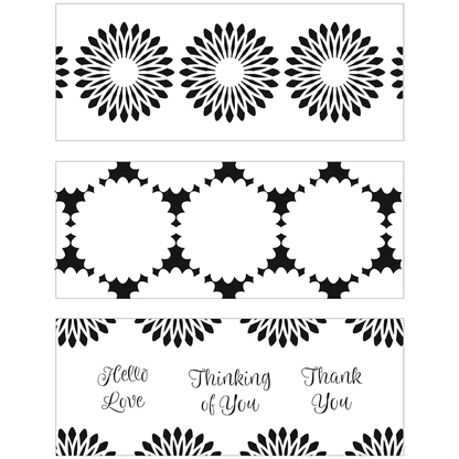 Design Stencil - Slimline Triple Flowers Enhance your enamel with our Design Stencils for Enameling. Stencil uses three different color layers to create spectacular designs.  Add flair and dimension to your enamel creations. Easy to clean and reuse! Emboss clay to create texture. Stencil is 8-1/2" x 11"