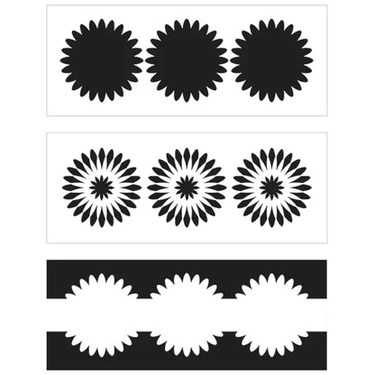 Design Stencil - Slimline Triple Daisies Enhance your enamel with our Design Stencils for Enameling. Stencil uses three different color layers to create spectacular designs.  Add flair and dimension to your enamel creations. Easy to clean and reuse! Emboss clay to create texture. Stencil is 8-1/2" x 11"