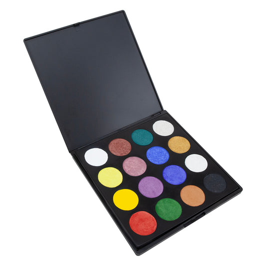 <h1>Cool Hot Paints - Palette of 16 Colors</h1>Cool Hot Paints – Apply On Enameled Components. Load onto wet paint brush and paint, fire with torch or kiln. The Firing Temp for kiln is 500C-580C/932F-1076F. Use dusk mask and good ventilation. Colors include: White, Yellow, Warm Yellow, Red, Dark Red, Pink, Purple, Green, Peacock, Blue, Dark Blue, Brown, Silver, Gold, Gloss, Black