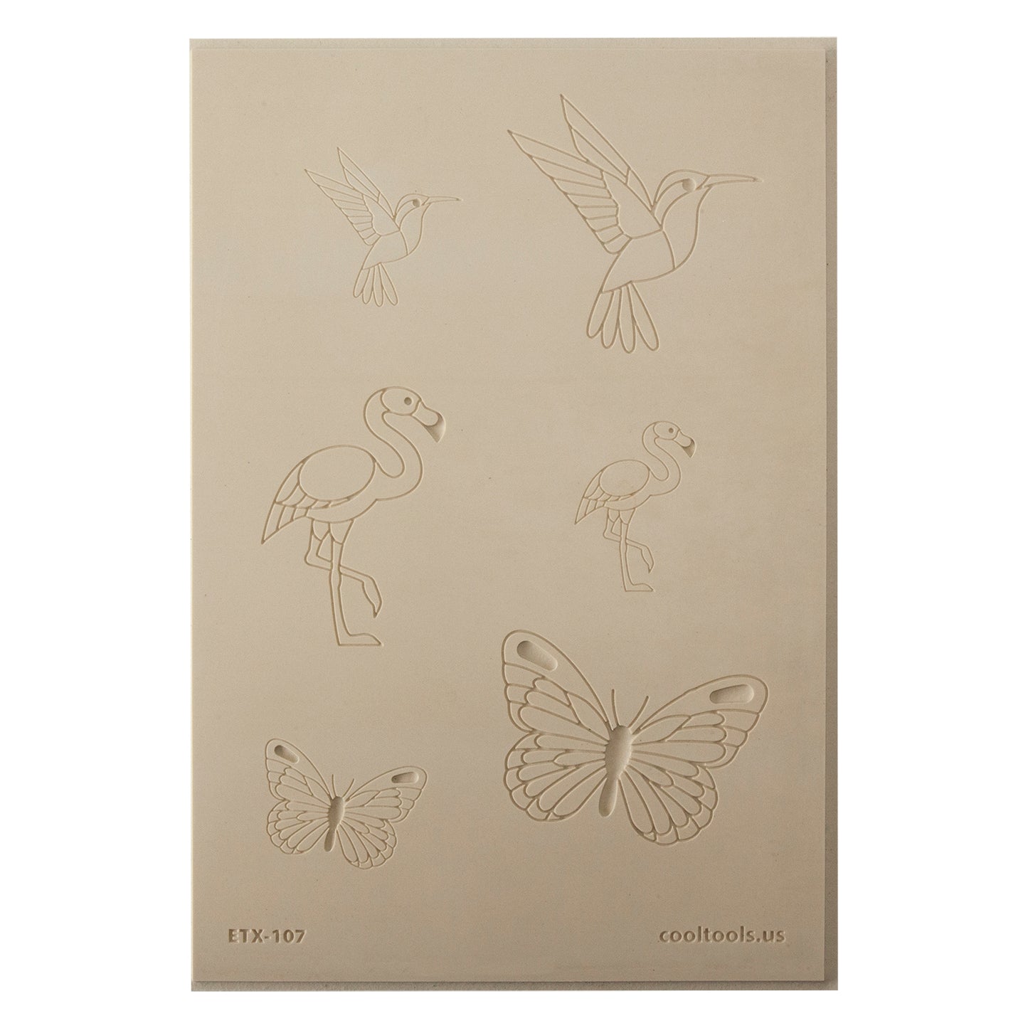 Jewelry Artist Elements - Texture - Flying Creatures 3

Second picture shown is an element of the texture in clay.

Embossed elements. Impress clay, then use a Jewelry Shape Template for the shape or cut out with a needle tool. Jewelry Artist Elements are flexible, washable and can be used with any soft clay. Spritz with CoolSlip or dust on Dry Powder Release for stick-free impressions when using metal clay and polymer clay.

These beautiful texture sheets feature designs that are perfect for making many di