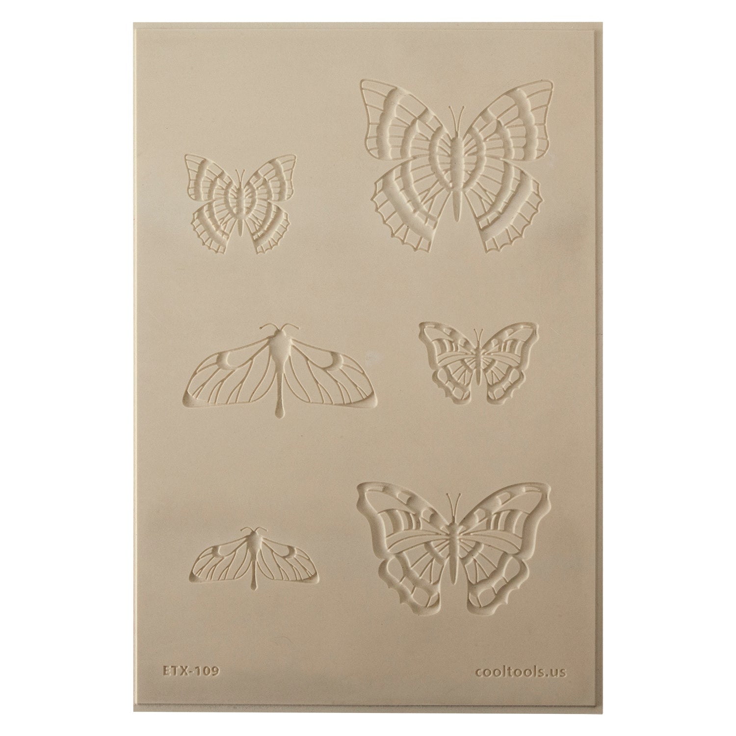 Jewelry Artist Elements - Texture - Butterfly 2

Second picture shown is an element of the texture in clay.

Embossed elements. Impress clay, then use a Jewelry Shape Template for the shape or cut out with a needle tool. Jewelry Artist Elements are flexible, washable and can be used with any soft clay. Spritz with CoolSlip or dust on Dry Powder Release for stick-free impressions when using metal clay and polymer clay.

These beautiful texture sheets feature designs that are perfect for making many different