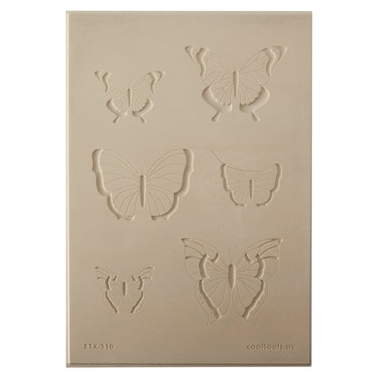 Jewelry Artist Elements - Texture - Butterfly 3

Second picture shown is an element of the texture in clay.

Embossed elements. Impress clay, then use a Jewelry Shape Template for the shape or cut out with a needle tool. Jewelry Artist Elements are flexible, washable and can be used with any soft clay. Spritz with CoolSlip or dust on Dry Powder Release for stick-free impressions when using metal clay and polymer clay.

These beautiful texture sheets feature designs that are perfect for making many different