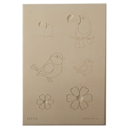 Jewelry Artist Elements - Texture - Flying and Floral

Second picture shown is an element of the texture in clay.

Embossed elements. Impress clay, then use a Jewelry Shape Template for the shape or cut out with a needle tool. Jewelry Artist Elements are flexible, washable and can be used with any soft clay. Spritz with CoolSlip or dust on Dry Powder Release for stick-free impressions when using metal clay and polymer clay.

These beautiful texture sheets feature designs that are perfect for making many dif