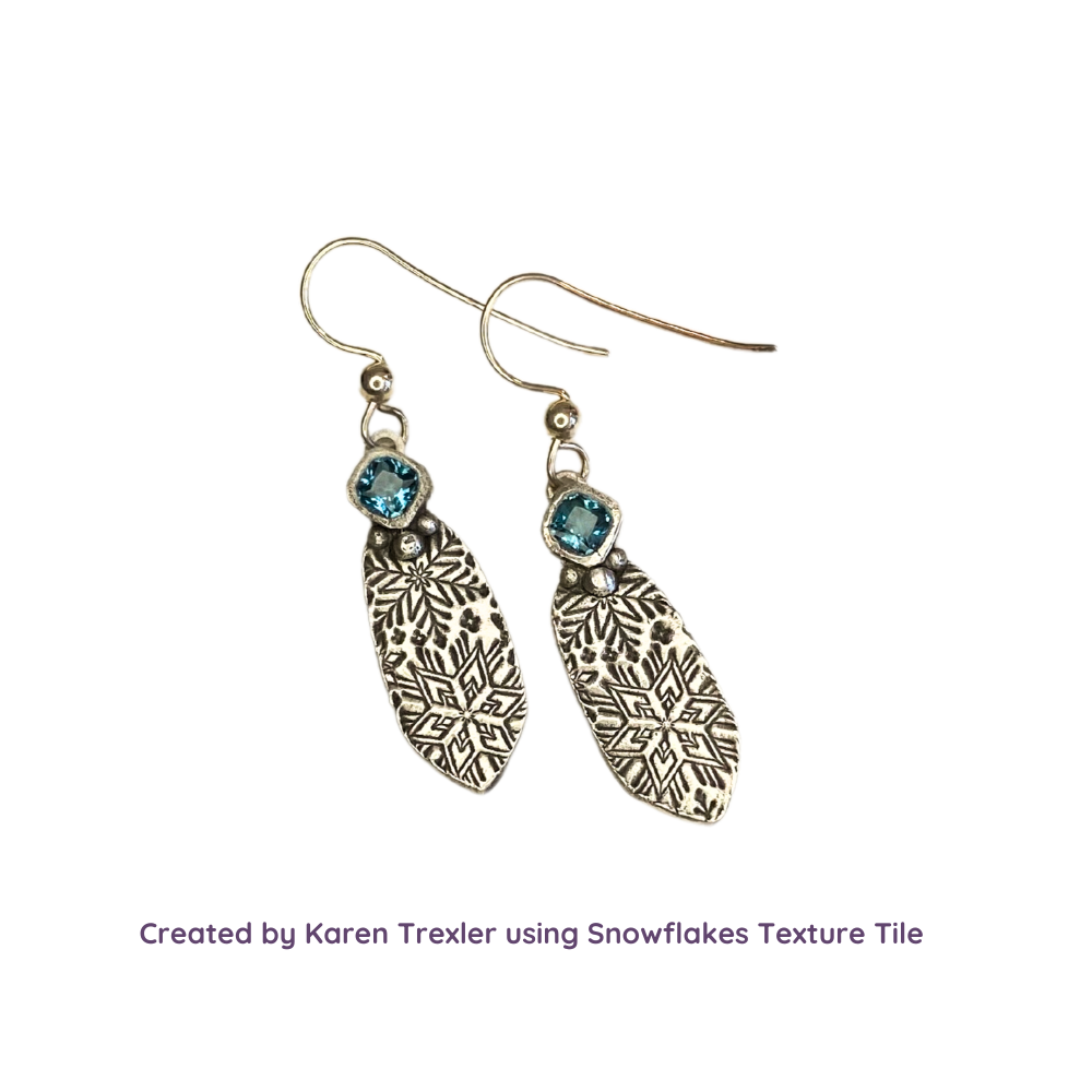 Texture Tile - Snowflakes silver earrings by Karen Trexler