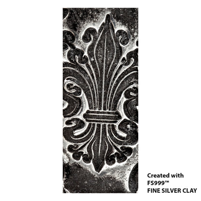 silver sample of  Long Mega Texture Tile - Bold Fleur de Lis