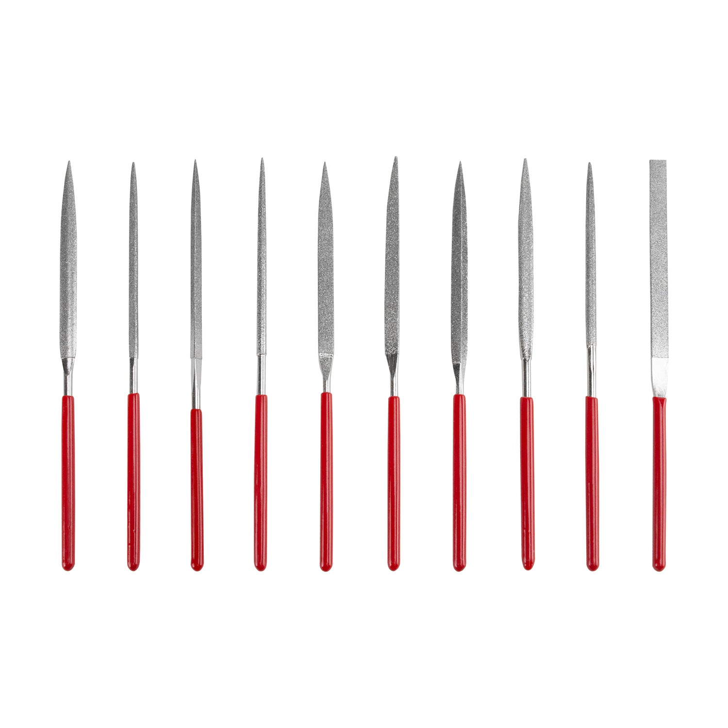 Diamond Needle File Set

Each economy diamond needle file is 5.5" long with medium grit diamond electroplated onto high-grade steel. Set includes: round, half-round, flat, three-square, square, warding, slitting, oval, knife, and barrette.