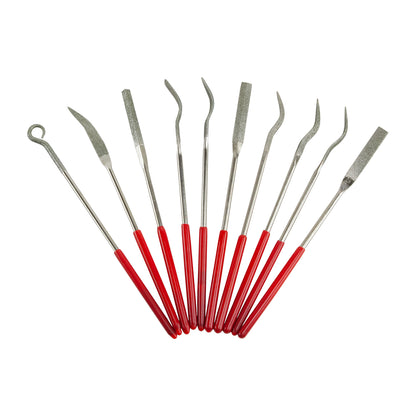 Steel Diamond File&nbsp; and Burnishing Tools - Set of 10

This 10-piece Super-Hard, Diamond-Coated File set is specially designed for burnishing and filing angles and hard to reach places. Multiple shapes means you will have a file for every nook and cranny.
