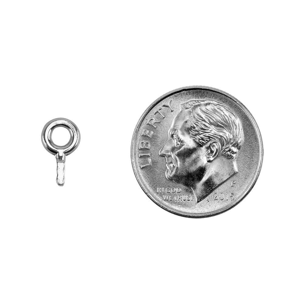 5.25mm Fine Silver Embeddable Eyelet with Offset Tab along with dime