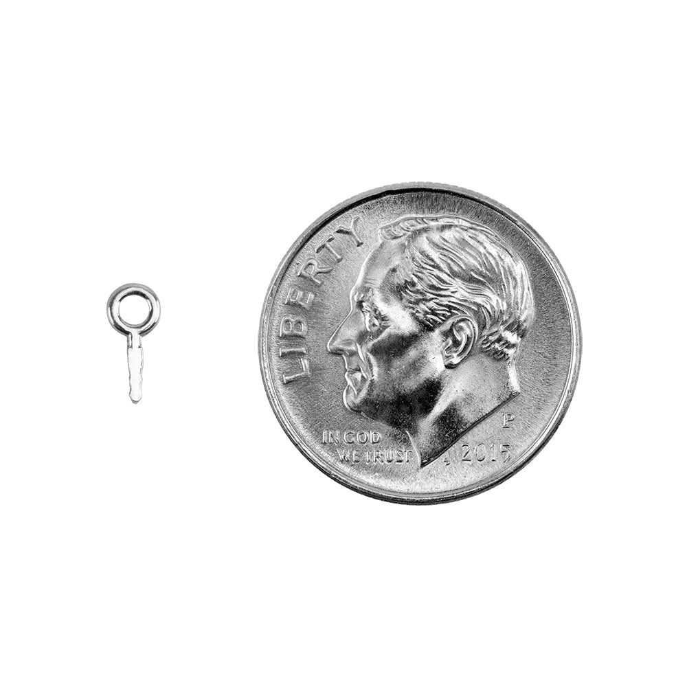 3mm Fine Silver Embeddable Eyelet with Offset Tab along with dime