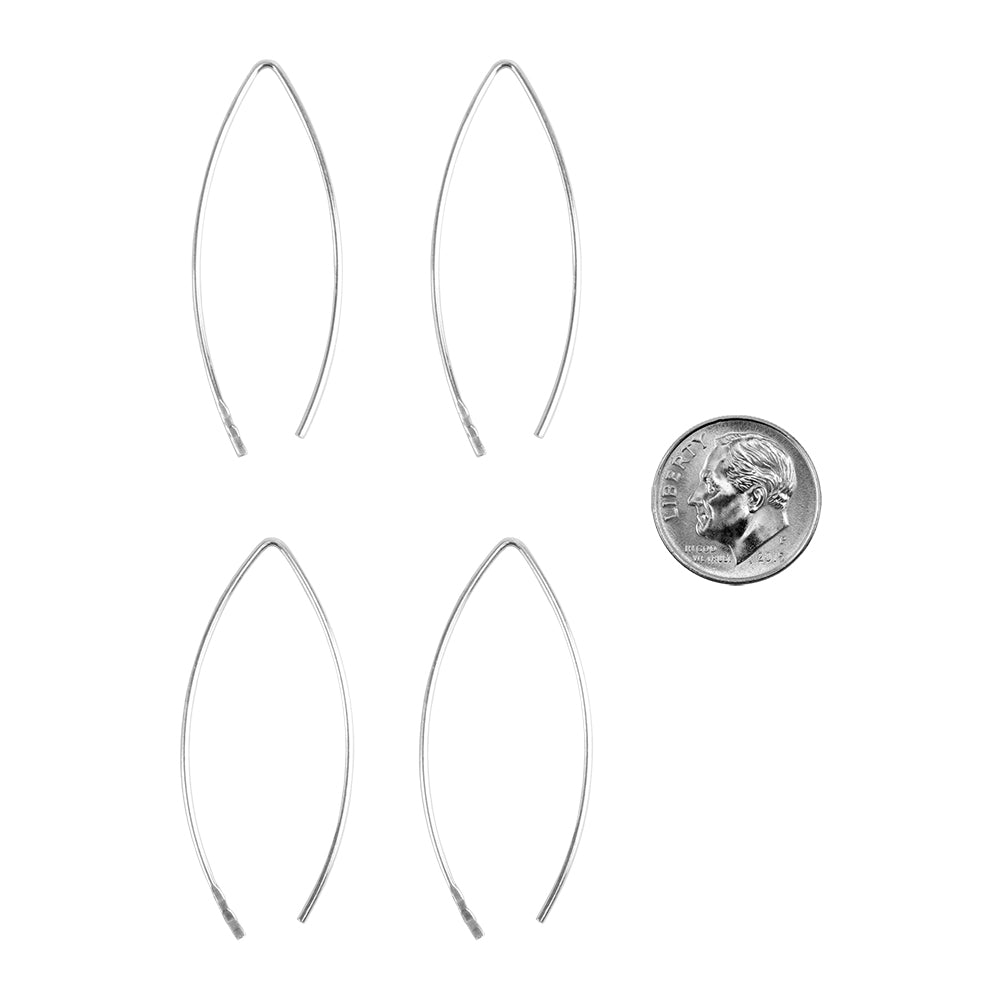 4 long Embeddable Fine Silver "V" Earwires with dime