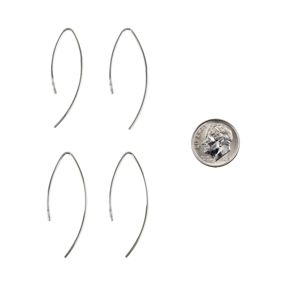 4 short Embeddable Fine Silver "V" Earwires with dime