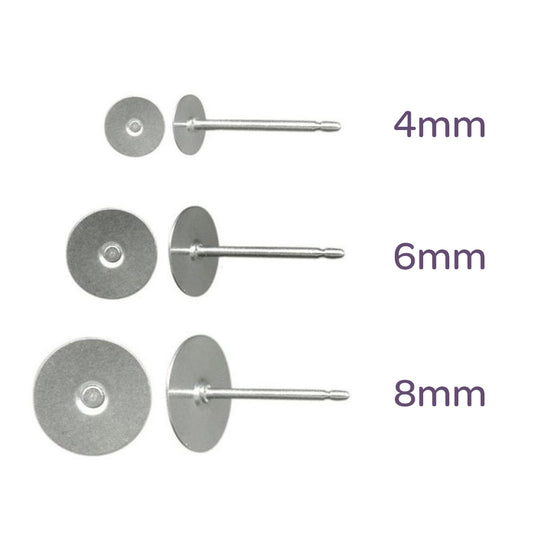 4mm 6mm 8mm titanium earring posts with steel pad