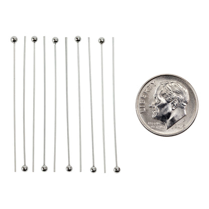 Sterling Silver 24 gauge Head Pin with 2mm Ball - 1-1/2inch - Pkg/10 with dime
