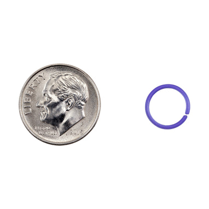 Colored Open Jump Rings - Purple - Round 10mm 18 gauge - with dime