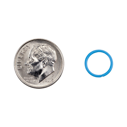 Colored Open Jump Rings - Deep Sky Blue - Round 10mm 18 gauge - with dime