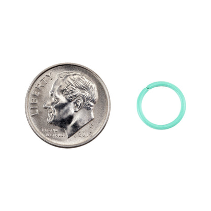 Colored Open Jump Rings - Turquoise - Round 10mm 18 gauge - with dime