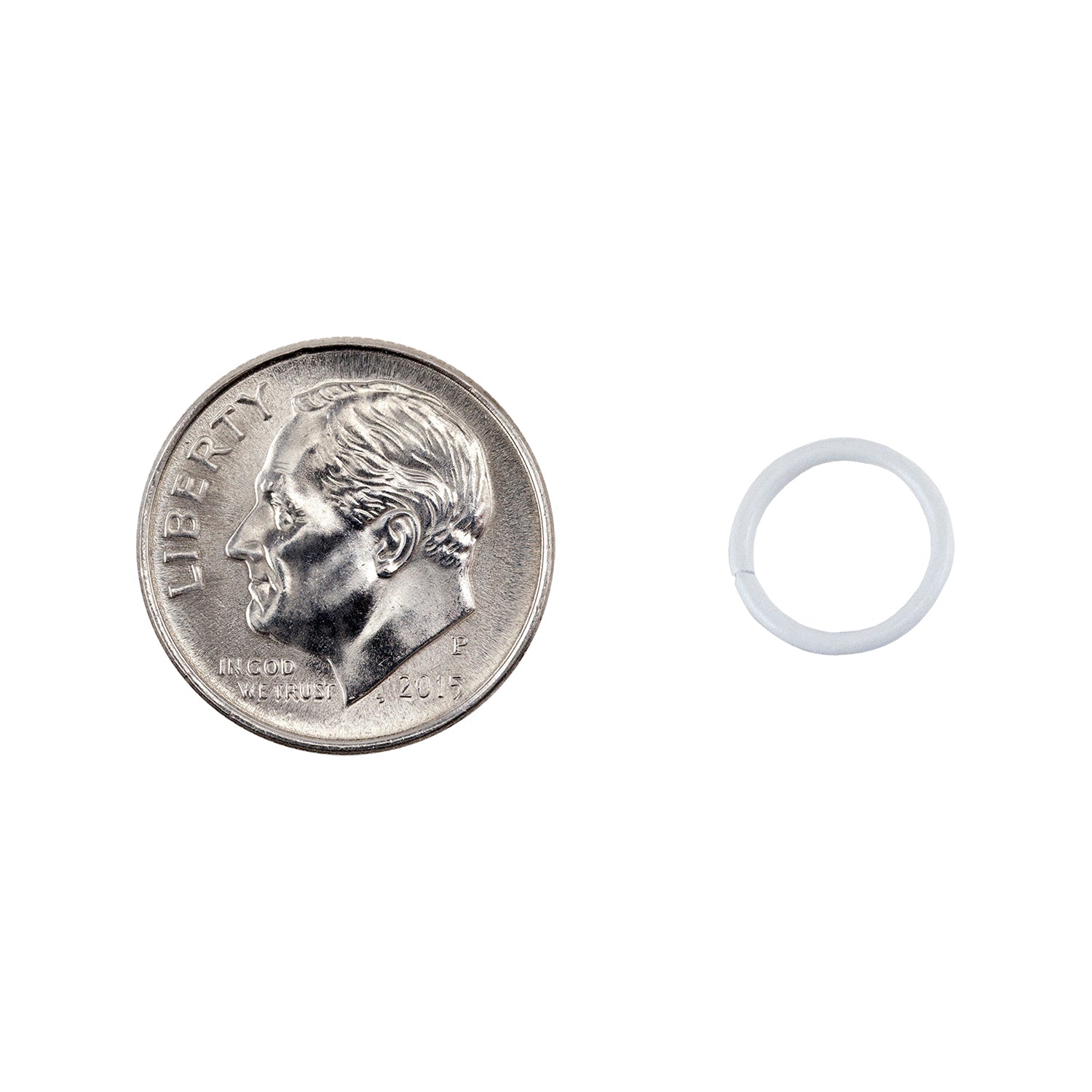 Colored Open Jump Rings - White - Round 10mm 18 gauge - with dime