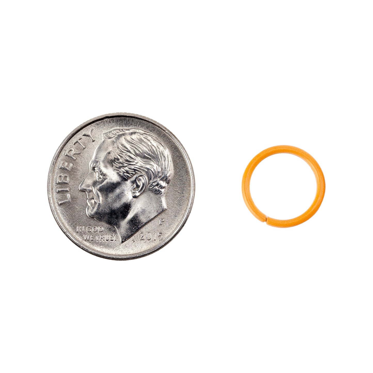 Colored Open Jump Rings - Orange - Round 10mm 18 gauge - with dime