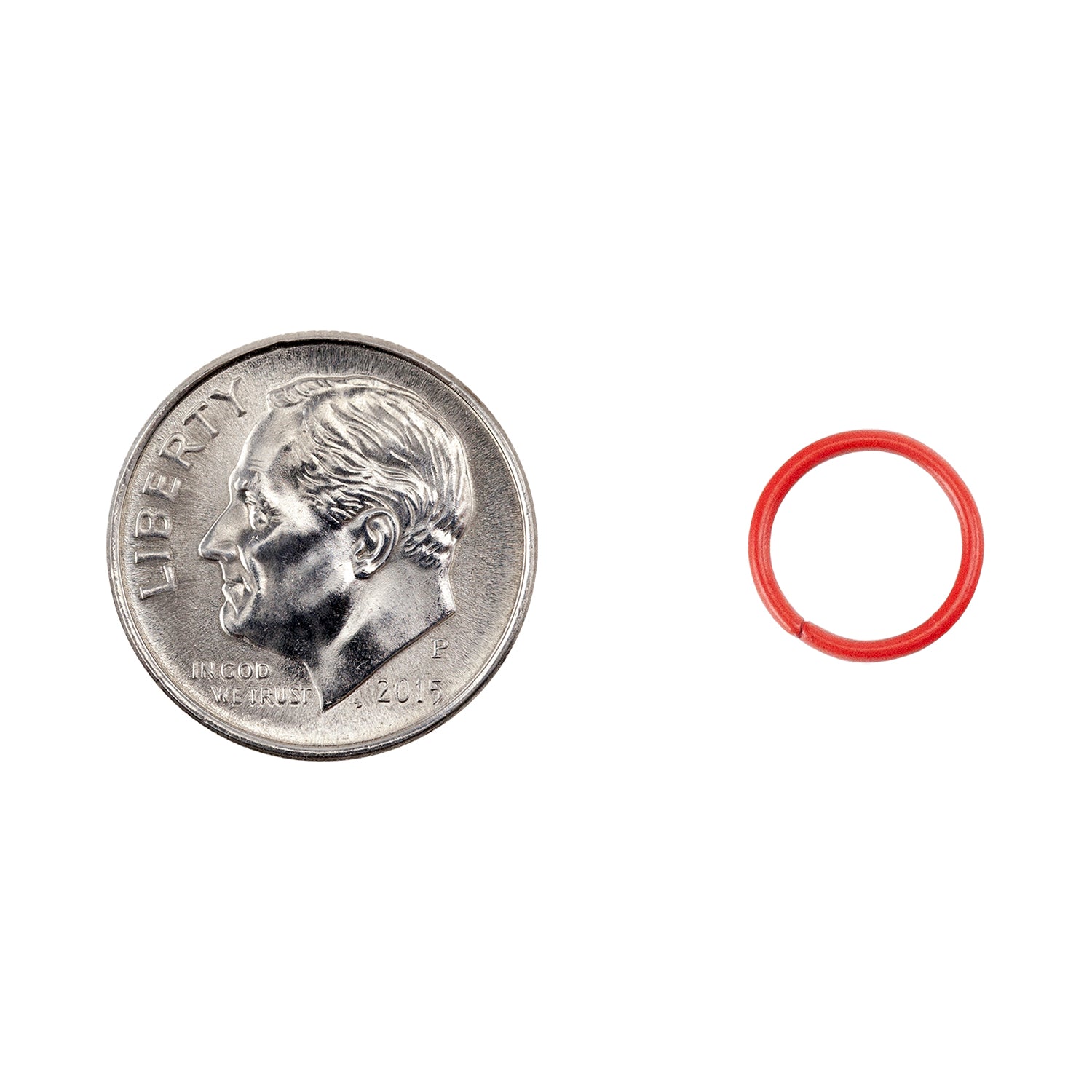 Colored Open Jump Rings - Red - Round 10mm 18 gauge - with dime