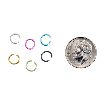 Colored Metal Open Jump Rings - Multi Color - Round 6mm 20 Gauge - with dime