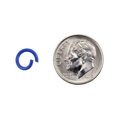 Colored Open Jump Rings - Royal Blue Color - Round 8mm 17 gauge - with dime