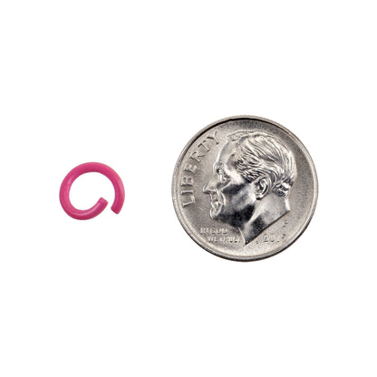 Colored Open Jump Rings - Magenta Color - Round 8mm 17 gauge - with dime