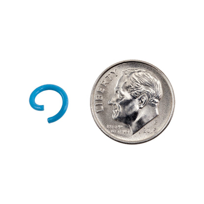 Colored Open Jump Rings - Deep Sky Blue Color - Round 8mm 17 gauge - with dime