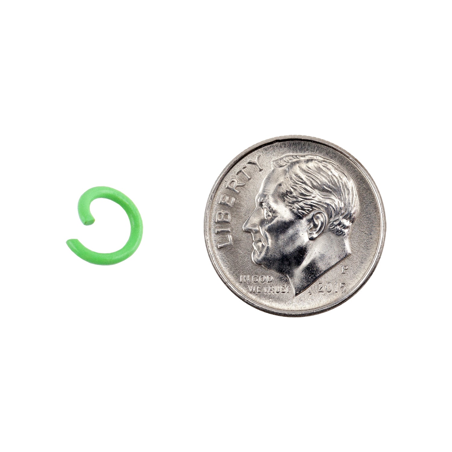 Colored Open Jump Rings - Pale Green Color - Round 8mm 17 gauge -with dime