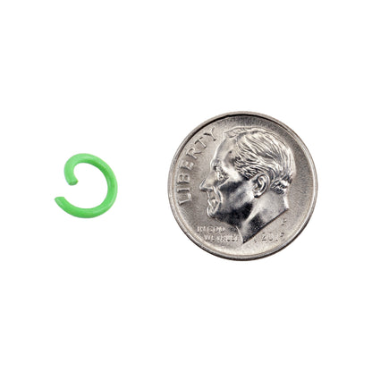 Colored Open Jump Rings - Pale Green Color - Round 8mm 17 gauge -with dime