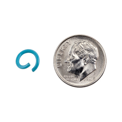 Colored Open Jump Rings - Sky Blue Color - Round 8mm 17 gauge - with dime