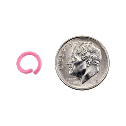 Colored Open Jump Rings - Hot Pink Color - Round 8mm 17 gauge -with dime