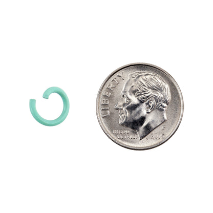 Colored Open Jump Rings - Aquamarine Color - Round 8mm 17 Gauge - with dime