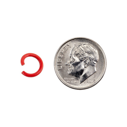 Colored Open Jump Rings - Red Color - Round 8mm 17 gauge - with dime