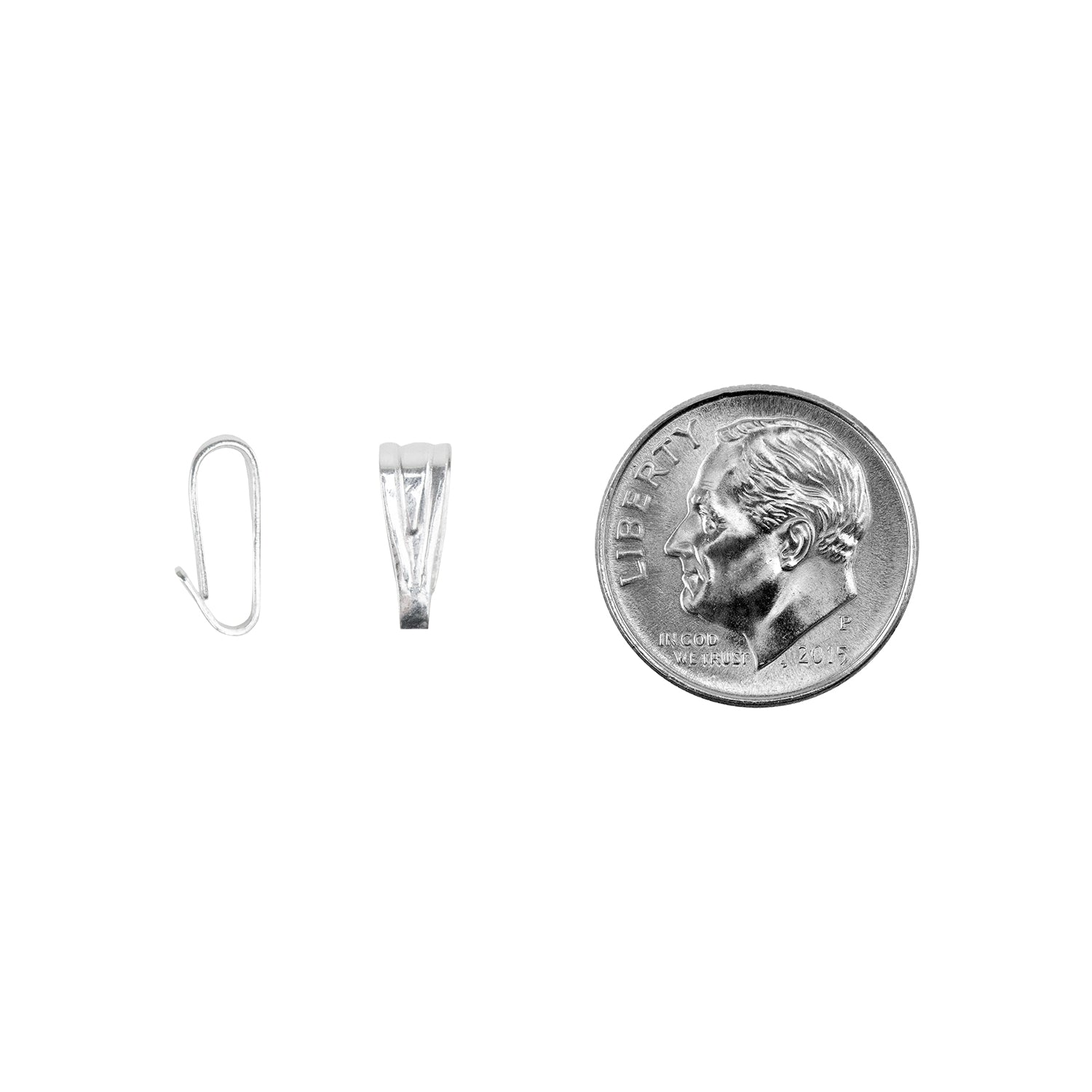 Sterling Silver Locket Bail - 3.7mm x 10.6mm - Pkg/2 with dime
