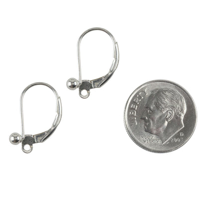 Sterling Silver Earrings - Lever Back with Loop and 3mm Bead - 1 Pair with dime