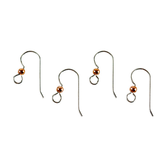 Sterling Silver Heavy Earwires with Loop and Copper Bead - 2 Pair