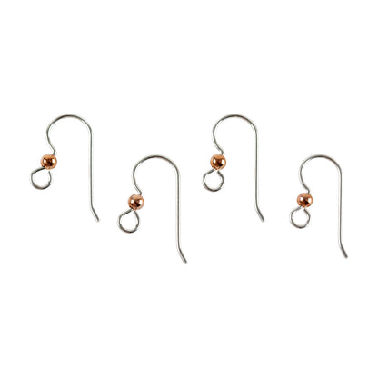 Sterling Silver Heavy Earwires with Loop and Copper Bead - 2 Pair