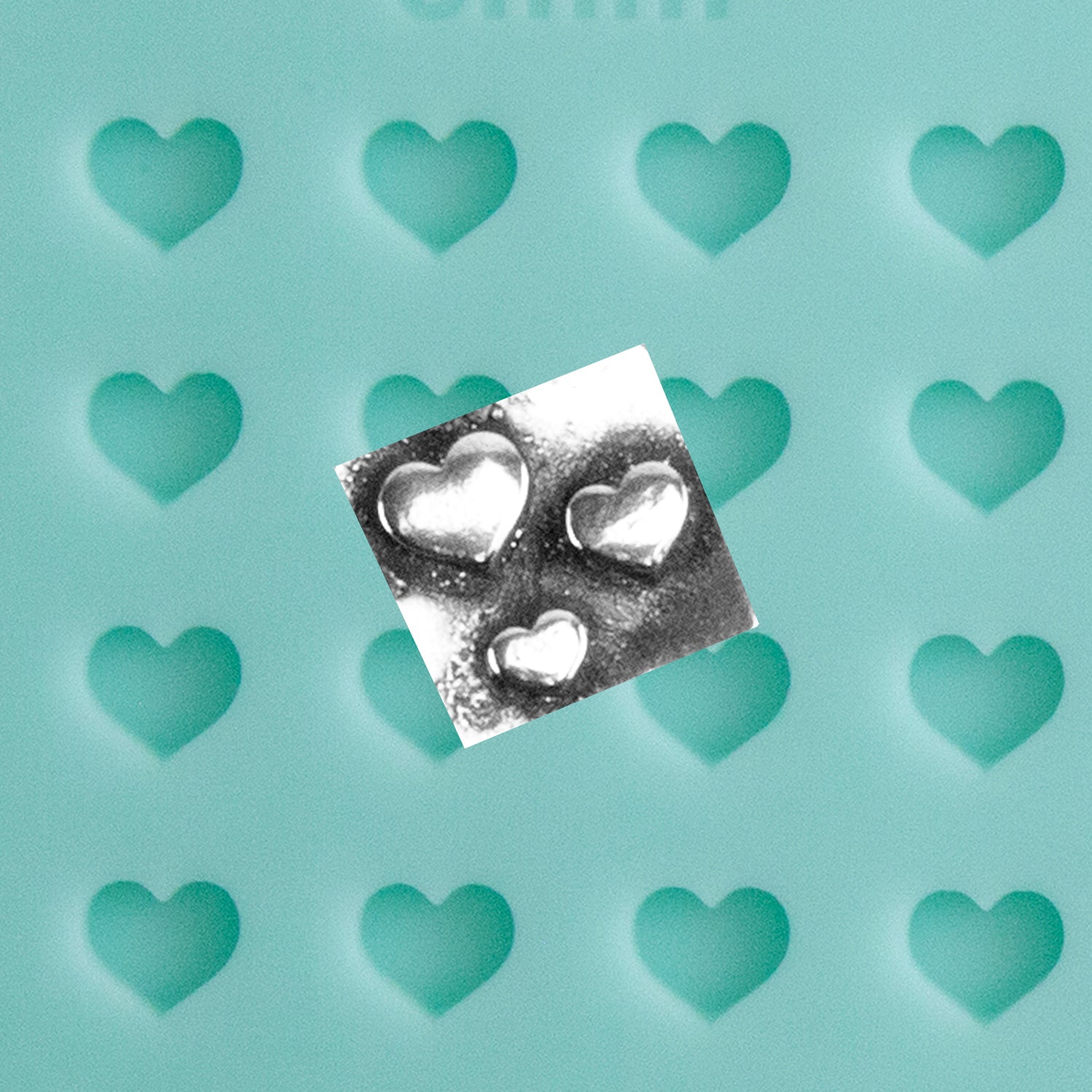 green silicone Finishing Touches Mold - Heart Flat with silver sample
