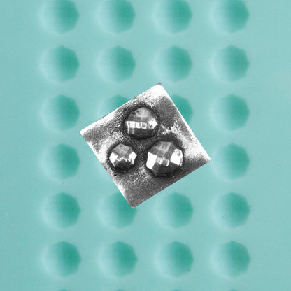 green silicone Finishing Touches Mold - Facets 01 - Round with silver sample