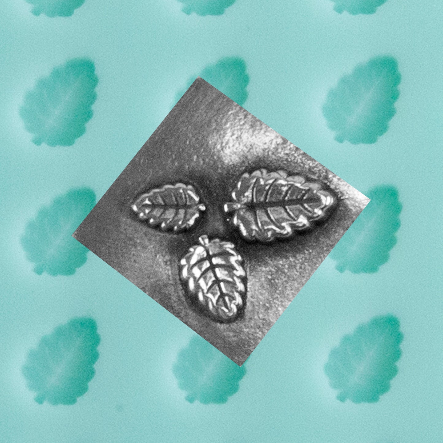 green silicone Finishing Touches Mold - Elm Leaf with silver sample