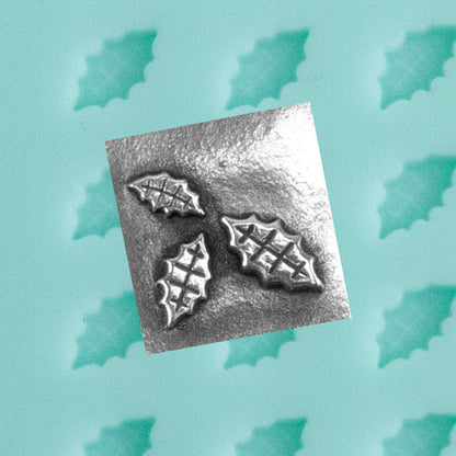 green silicone Finishing Touches Mold - Holly Leaf with silver sample