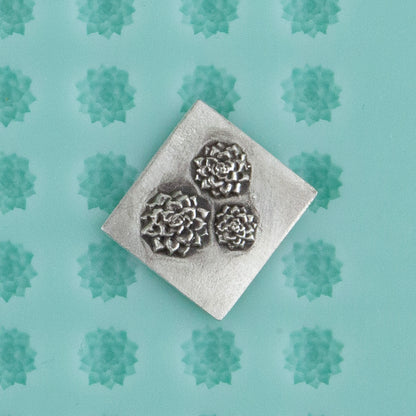 green silicone Finishing Touches Mold - Succulent - Echeveria 2 with silver sample