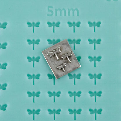 green silicone Finishing Touches Mold - Dragonfly with silver sample