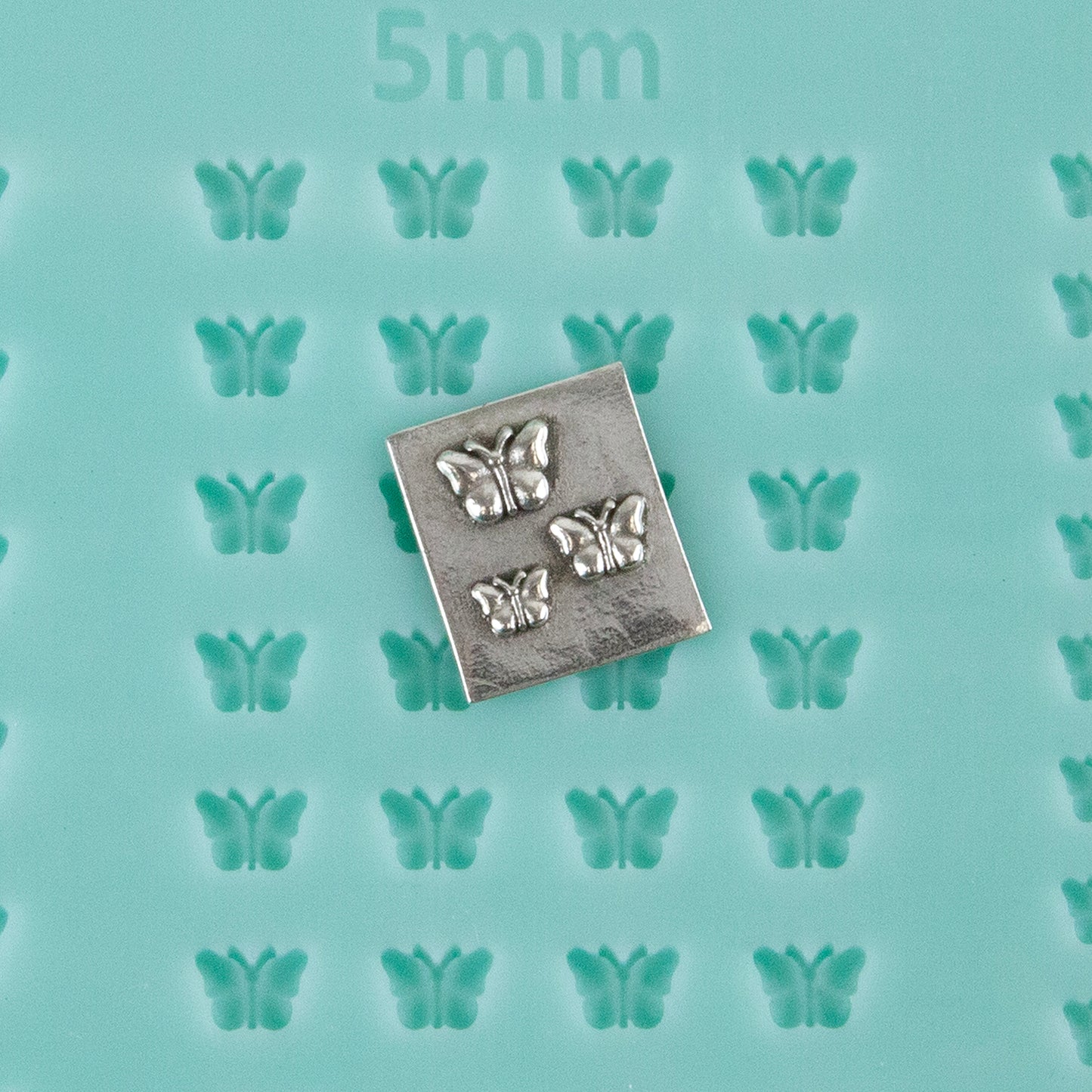 green silicone Finishing Touches Mold - Butterfly 2 with silver sample