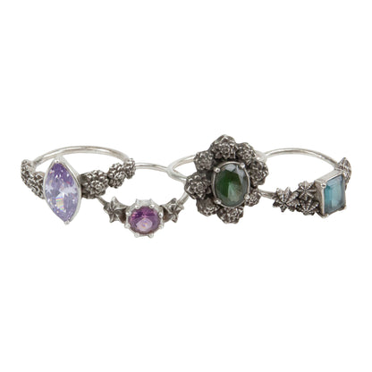 silver succulent rings with colored czs