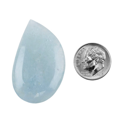 Aquamarine Gemstone  - Cabochon Freeform - 41mm X 25mm - Pkg/1 with dime