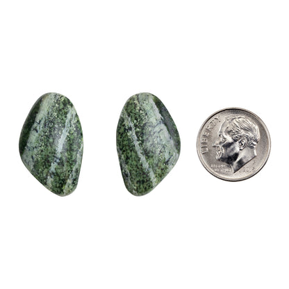 Chrysotile Serpentine - Freeform Cabochon Matched Pair 24mm x 15mm with dime