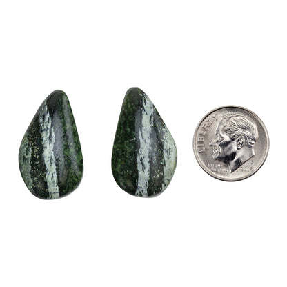 Chrysotile Serpentine - Freeform Cabochon Matched Pair 25mm x 14mm with dime