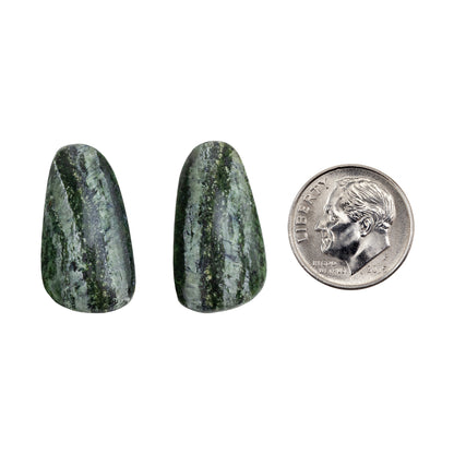 Chrysotile Serpentine - Freeform Cabochon Matched Pair 25mm x 13mm with dime