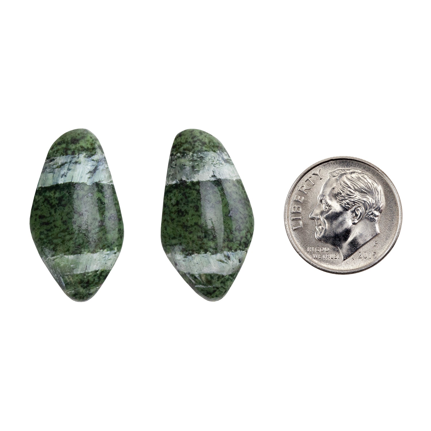 Chrysotile Serpentine - Freeform Cabochon Matched Pair 26mm x 14mm with dime